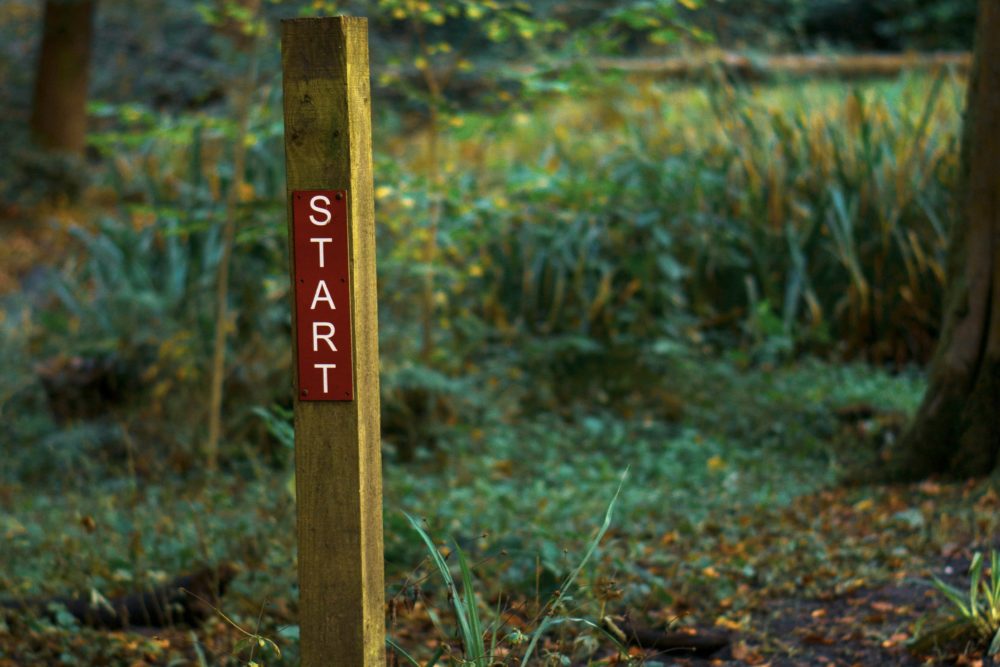 森の中のstartの標識